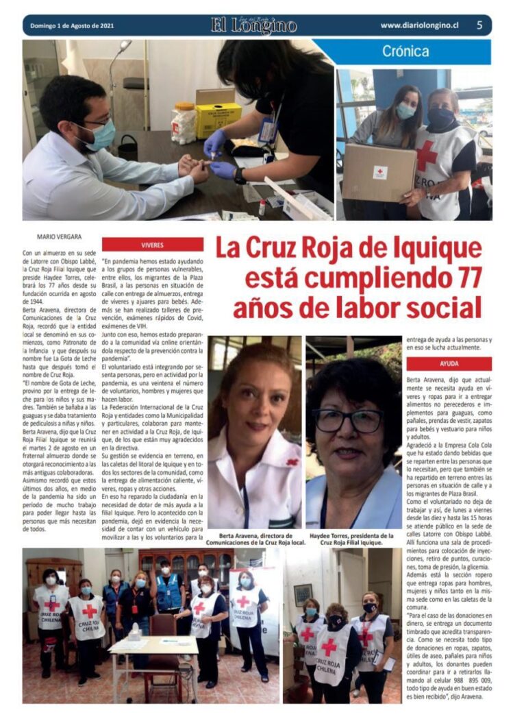 FILIAL IQUIQUE CELEBRÓ 77 AÑOS DE ACCIÓN HUMANITARIA EN LA REGIÓN DE TARAPACÁ