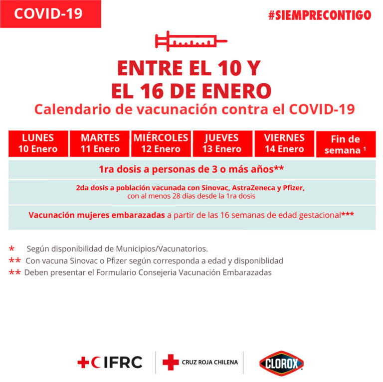 Calendario de vacunación contra el Covid-19 entre el 10 y 16 de enero.