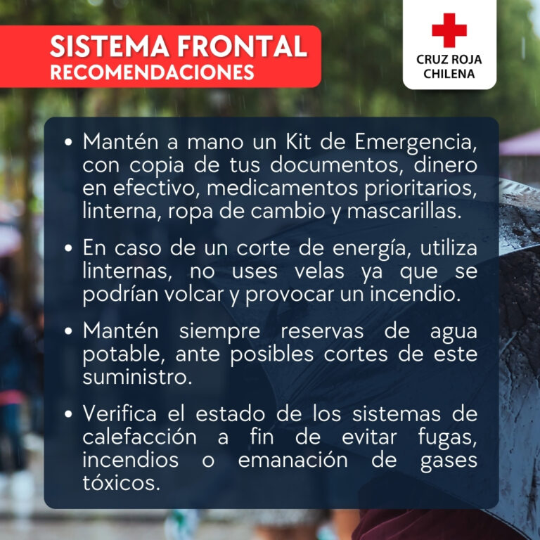 Recomendaciones por Sistema Frontal en centro-sur del país 