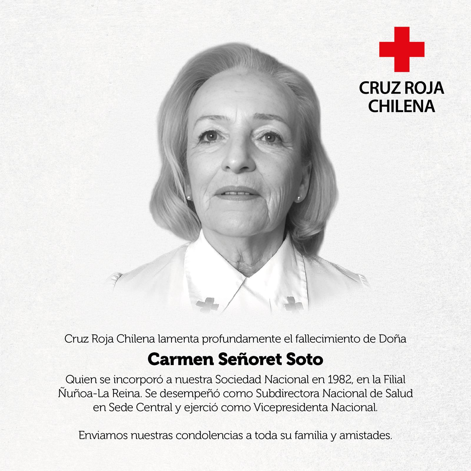 Cruz Roja Chilena lamenta la partida de Doña Carmen Señoret Soto