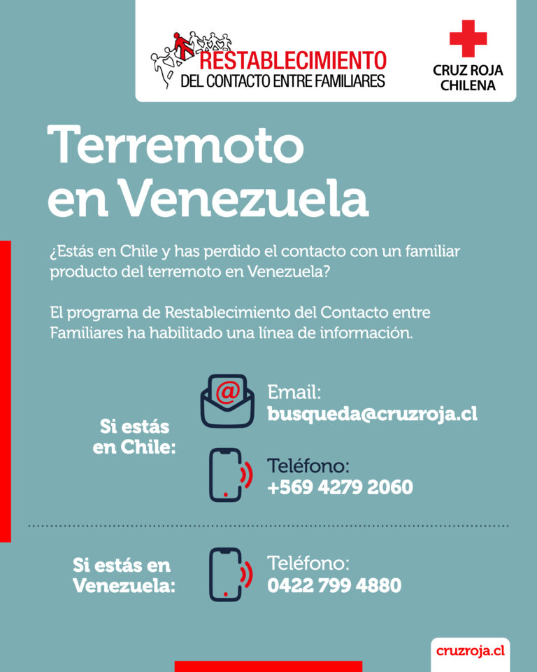 Cruz Roja Chilena activa servicio de Restablecimiento del Contacto entre Familiares tras terremoto en Venezuela