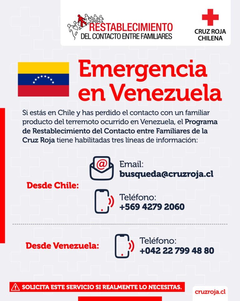 Cruz Roja Chilena activa servicio de Restablecimiento del Contacto entre Familiares tras terremoto en Venezuela